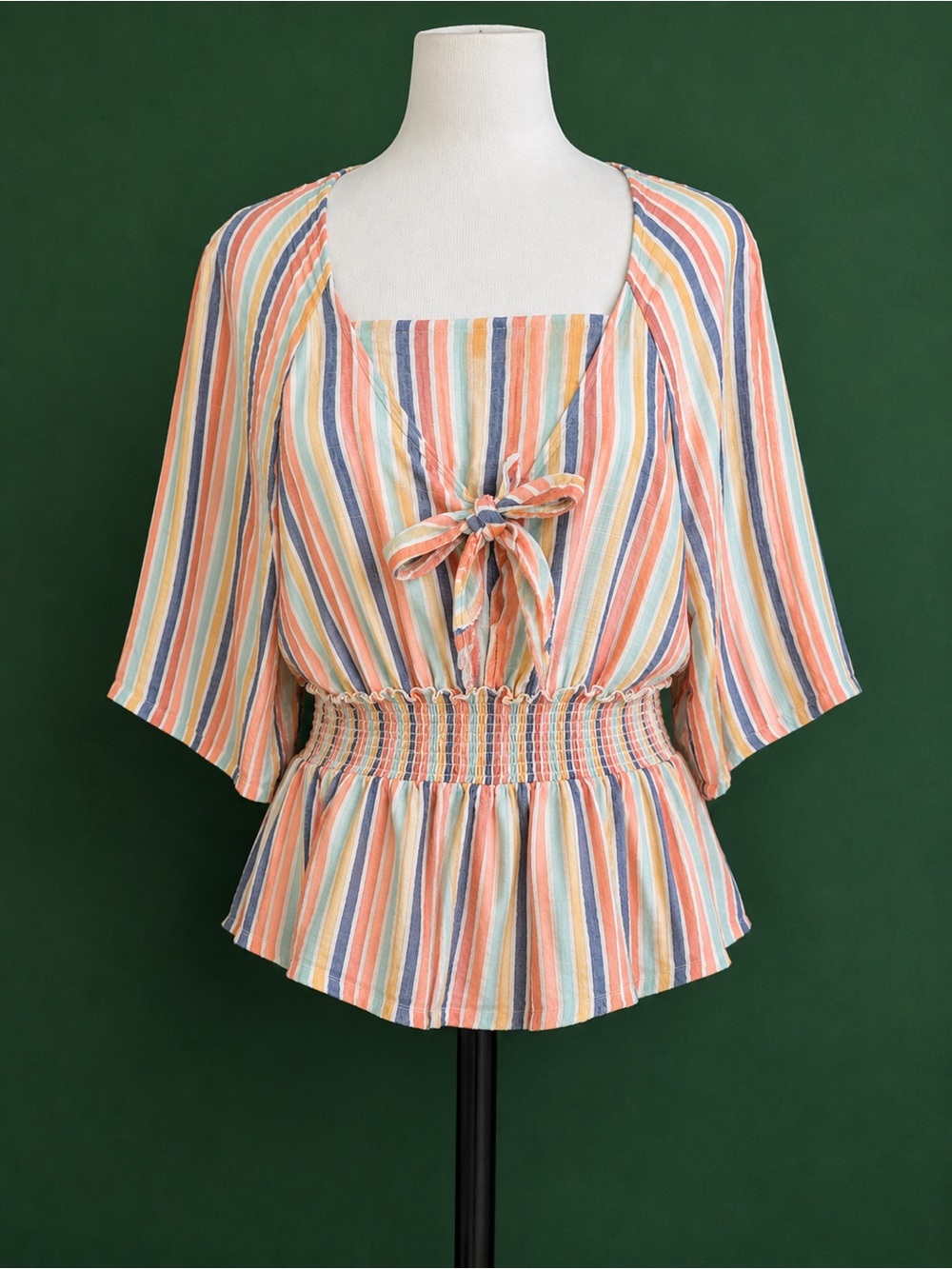 True Craft Multicolor Striped Tie-Front Peplum Blouse